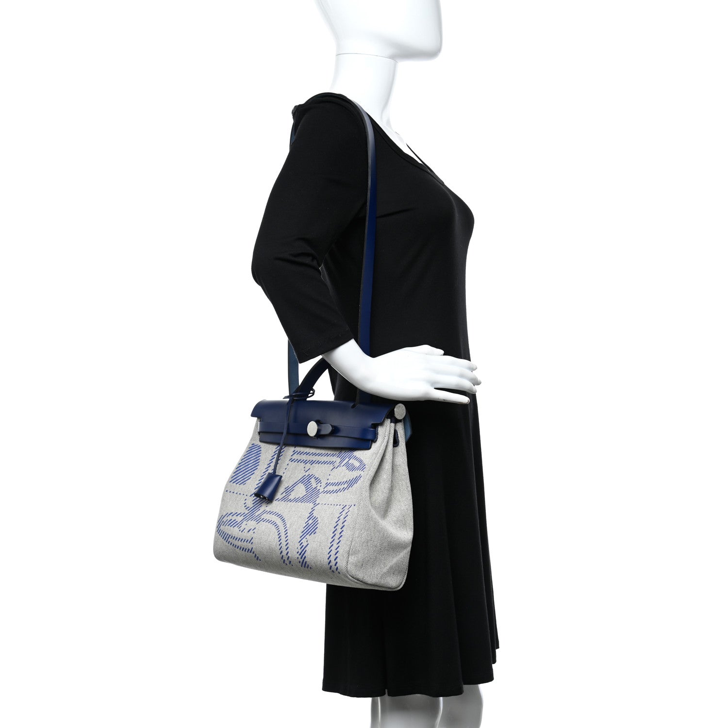 Hermes Vache Hunter Toile H Brides de Gala Herbag Zip Retourne 31 PM Bleu De France Ecru Black 2 of 11