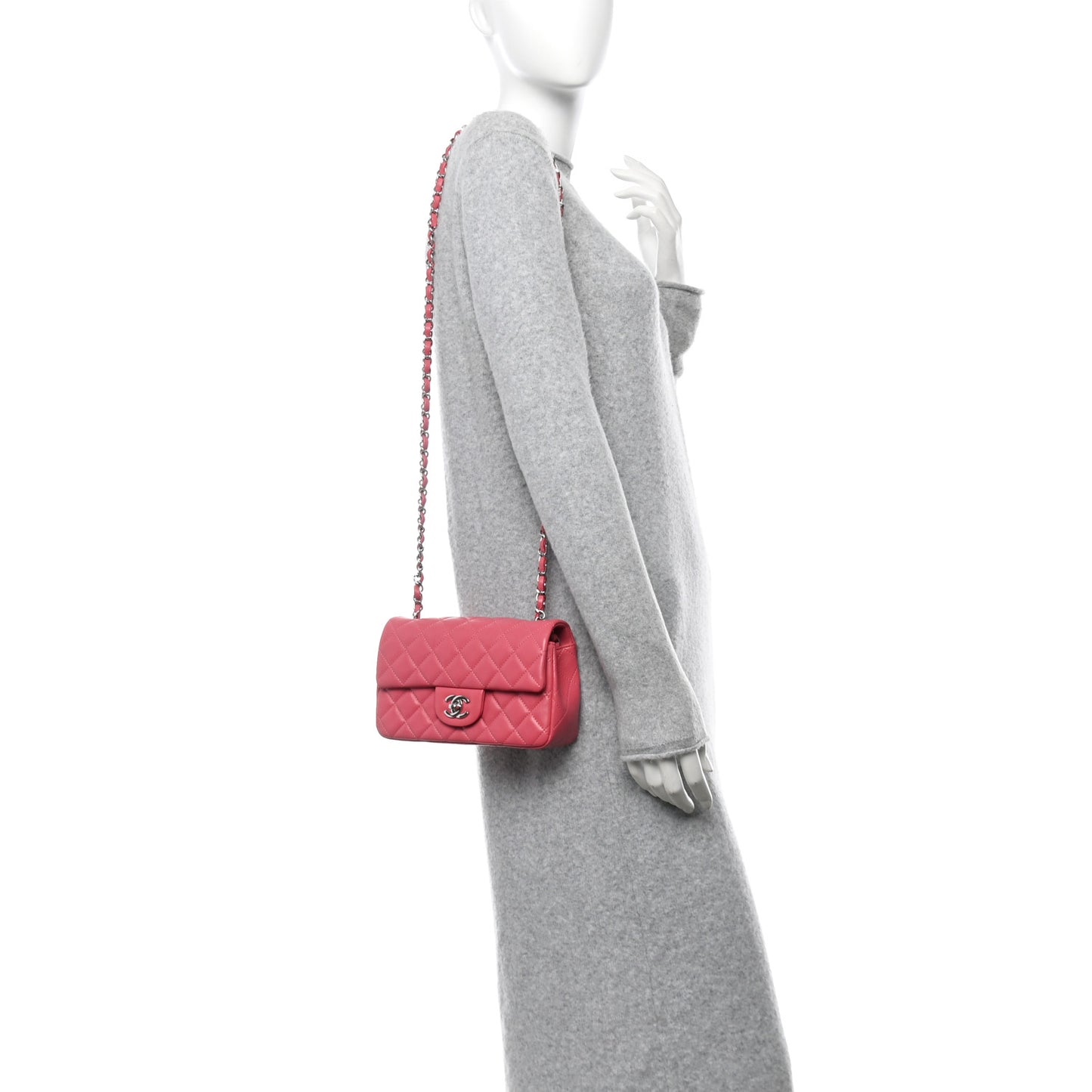 Lambskin Quilted Mini Rectangular Flap Pink