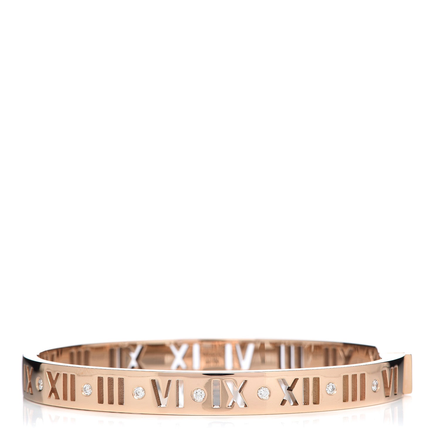 Tiffany 18K Rose Gold Diamond Atlas Pierced Hinged Bangle Bracelet 1 of 5