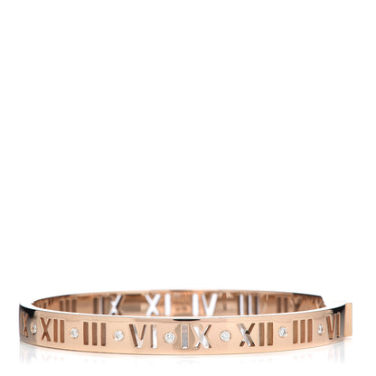 Tiffany 18K Rose Gold Diamond Atlas Pierced Hinged Bangle Bracelet 1 of 5