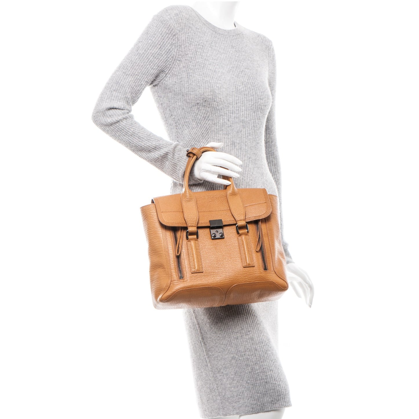 3.1 Textured Calfskin Medium Pashli Satchel Amber