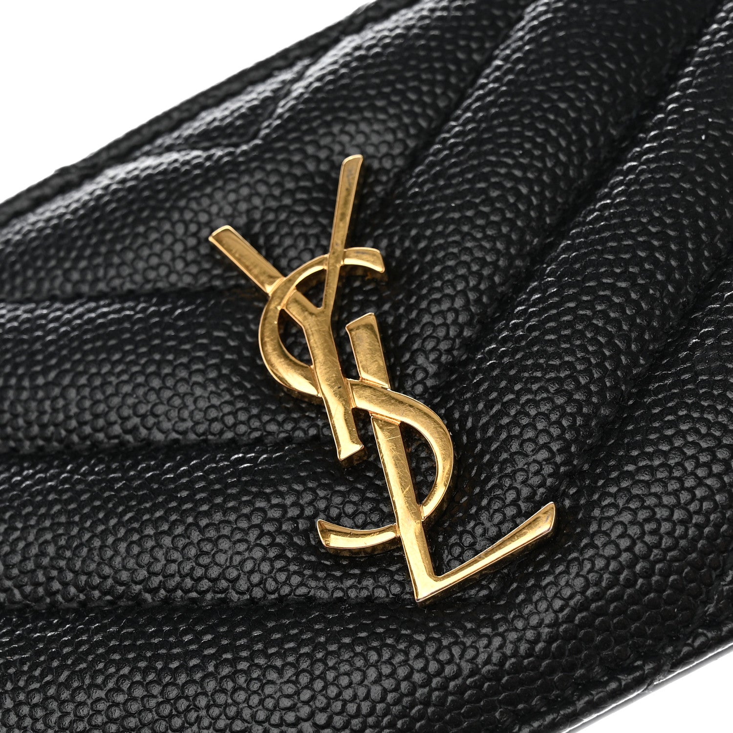 Saint Laurent Grain De Poudre Matelasse Chevron Monogram Fragments Zippered Card Case Black 7 of 10