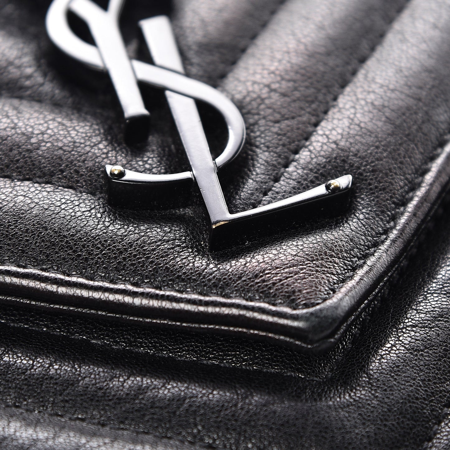 Sheepskin Matelasse Chevron Monogram Medium College Bag Black