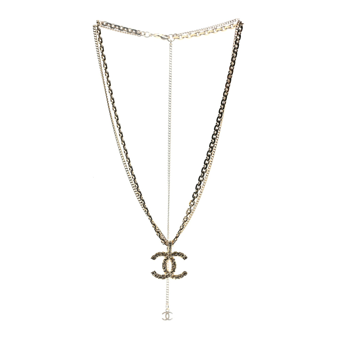 Crystal CC Multi Strand Chain Necklace Gold