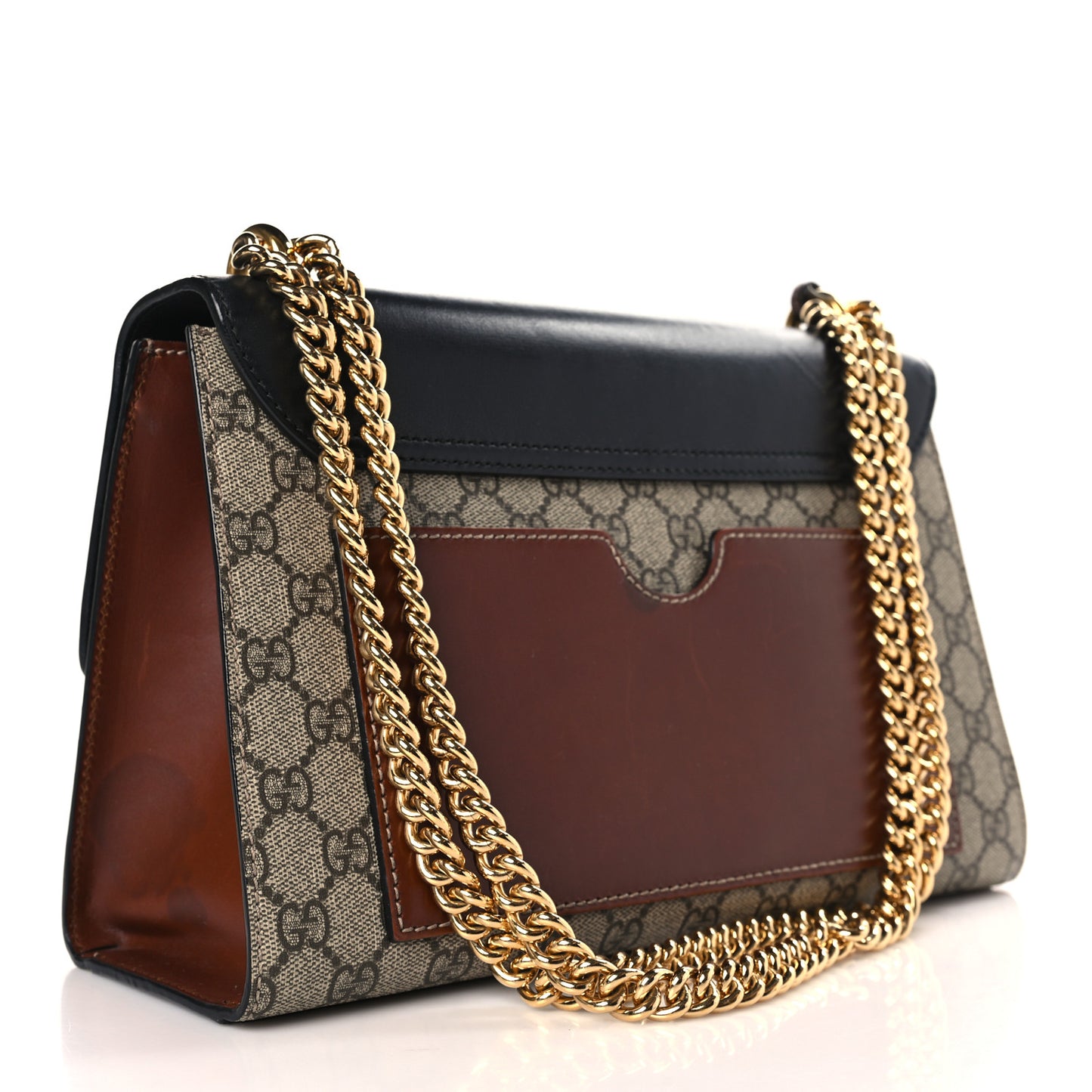 GG Supreme Monogram Calfskin Medium Padlock Shoulder Bag Beige Black Cuir
