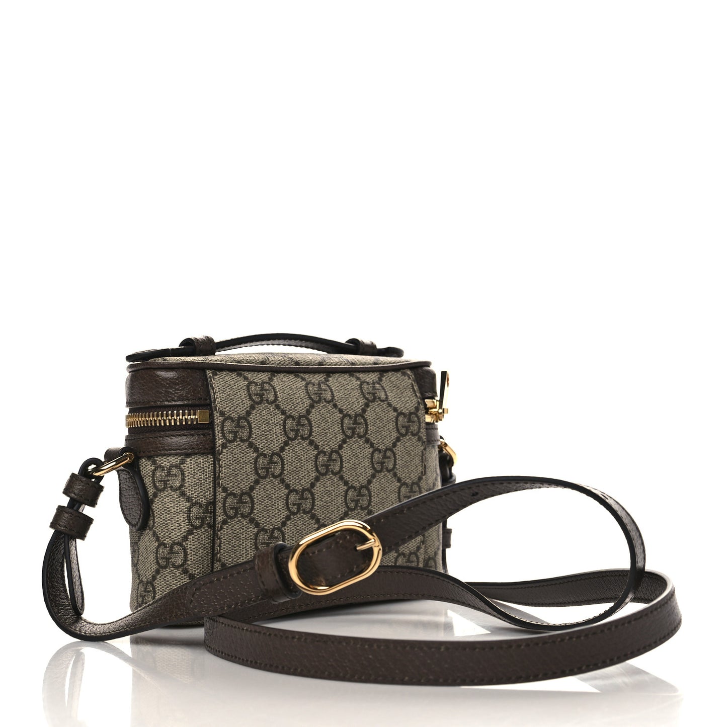 GG Supreme Monogram Textured Calfskin Web Mini Ophidia Top Handle Bag Beige Ebony New Acero