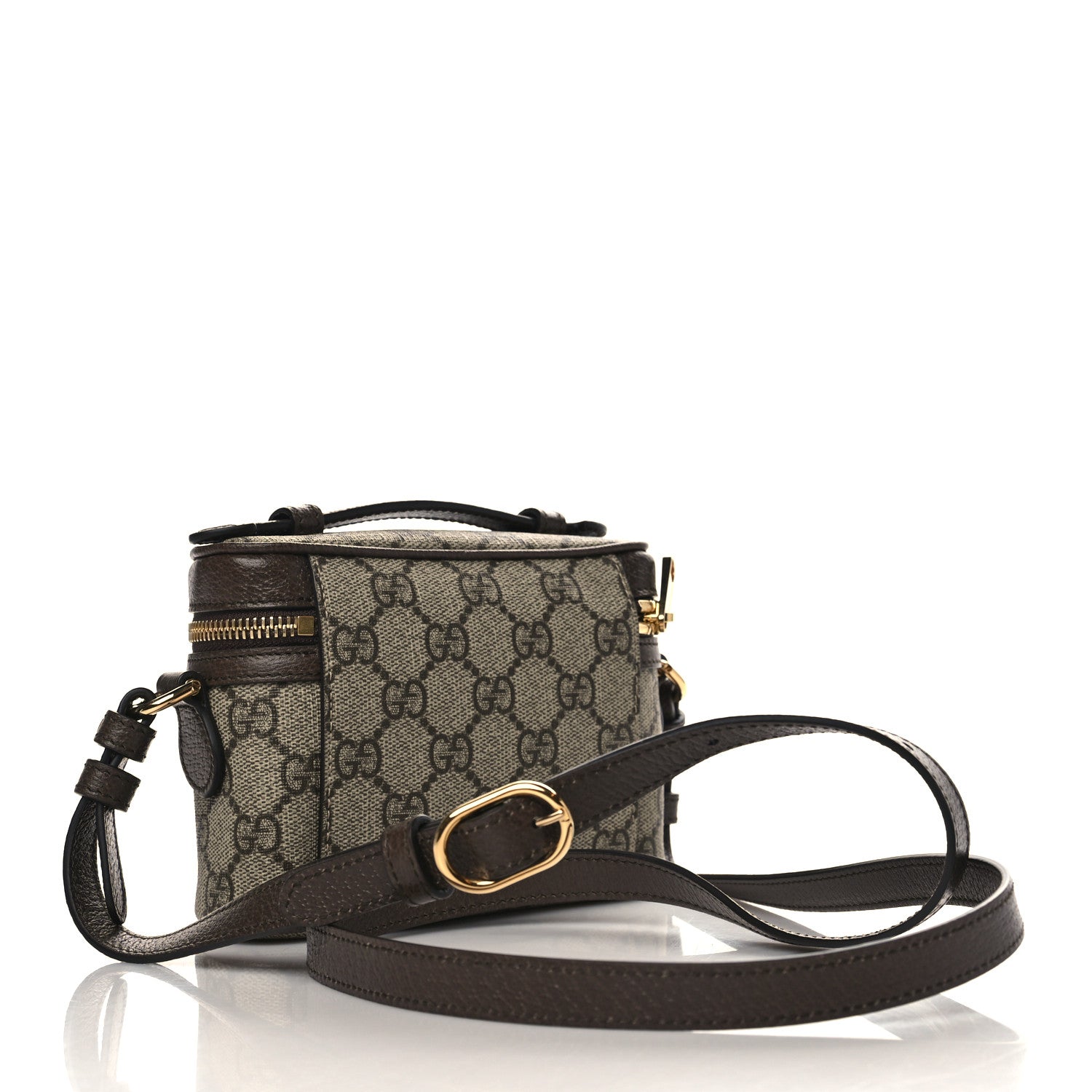Gucci GG Supreme Monogram Textured Calfskin Web Mini Ophidia Top Handle Bag Beige Ebony New Acero 3 of 9