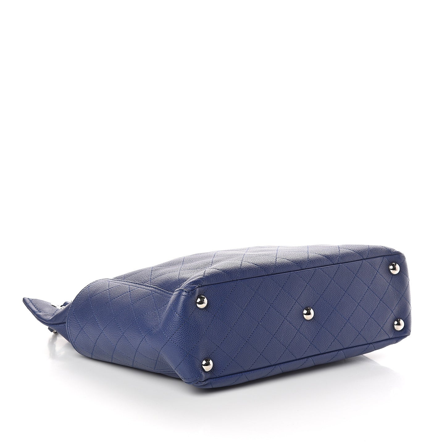 Grained Calfskin Stitched CC Pocket Tote Navy Blue