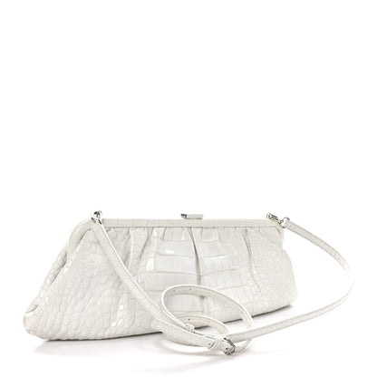 Balenciaga Shiny Supple Calfskin Logo Crocodile Embossed XL Cloud Clutch White 4 of 11
