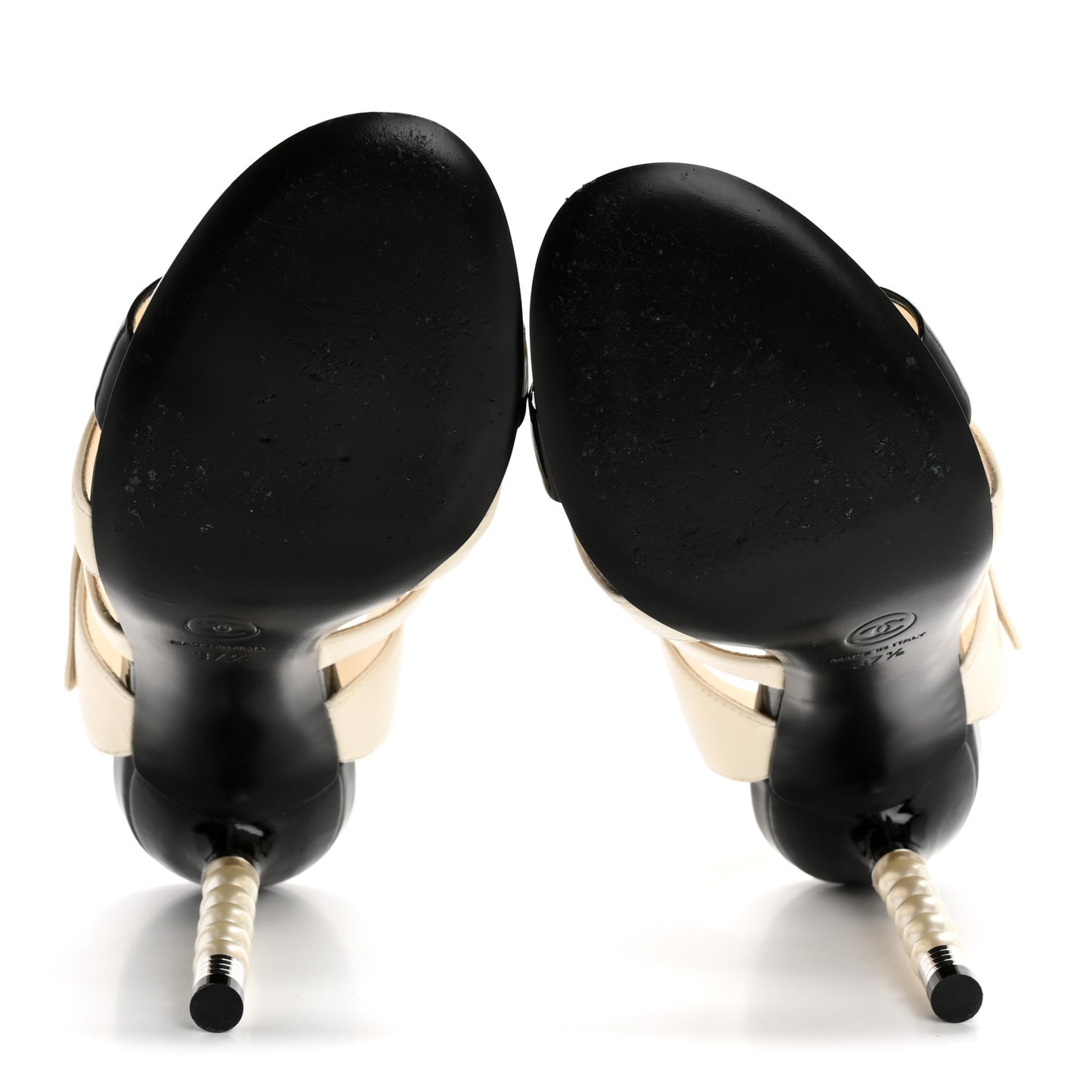 Lambskin Patent Pearl Sandals 37.5 Ivory Black