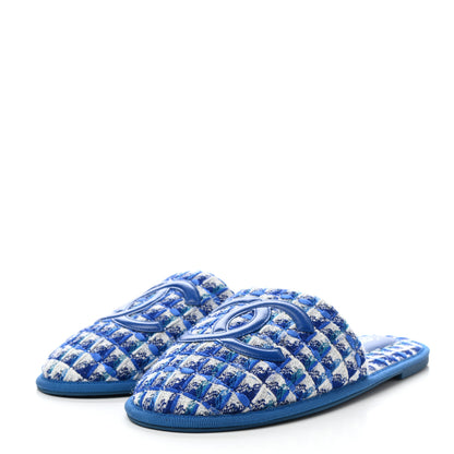 Chanel Tweed Flat Slipper Sandals M Blue 3 of 8