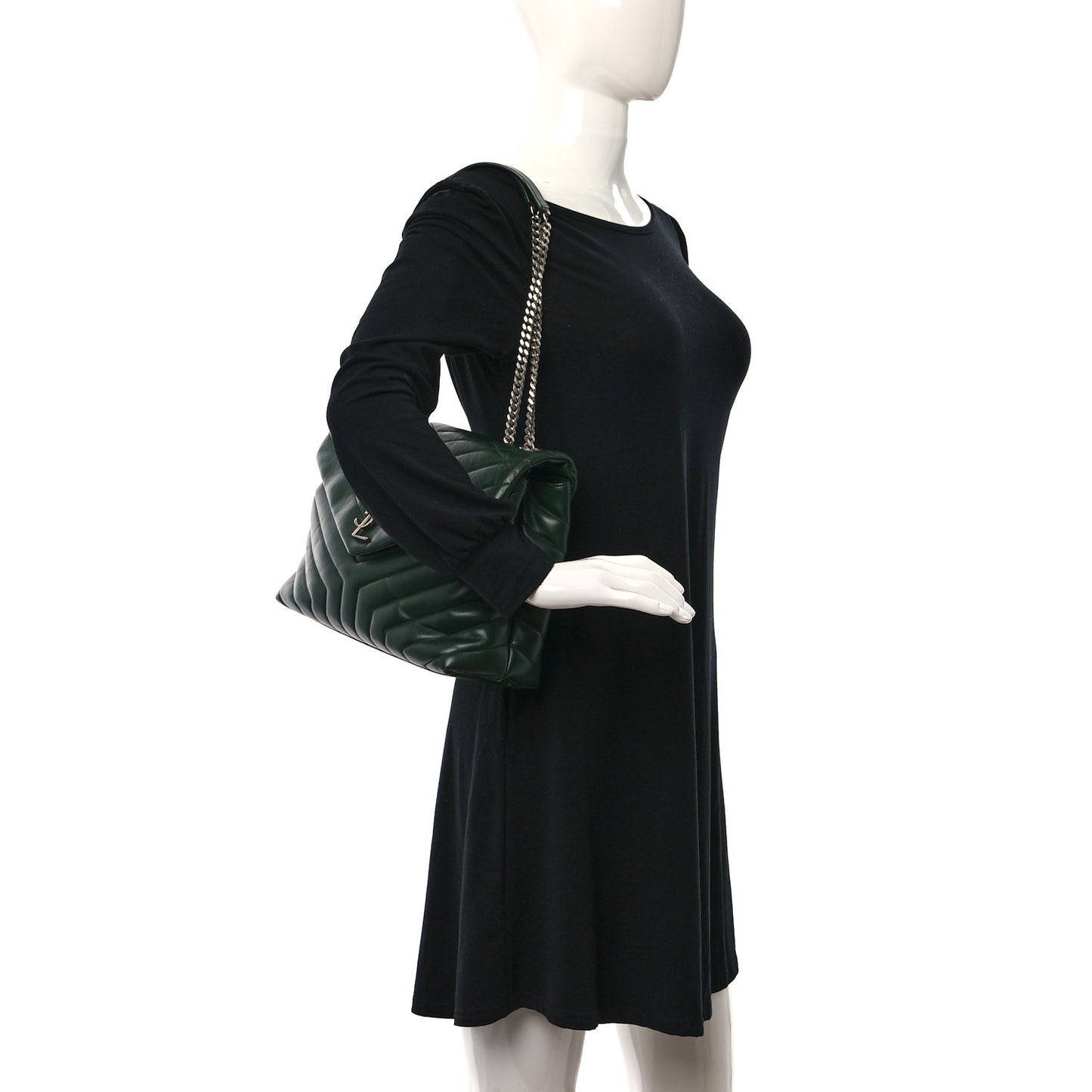 Calfskin Y Quilted Monogram Medium Loulou Chain Satchel Dark Leaf