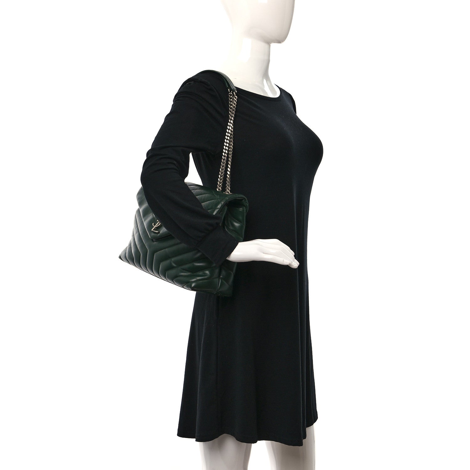 Saint Laurent Calfskin Y Quilted Monogram Medium Loulou Chain Satchel Dark Leaf 3 of 8