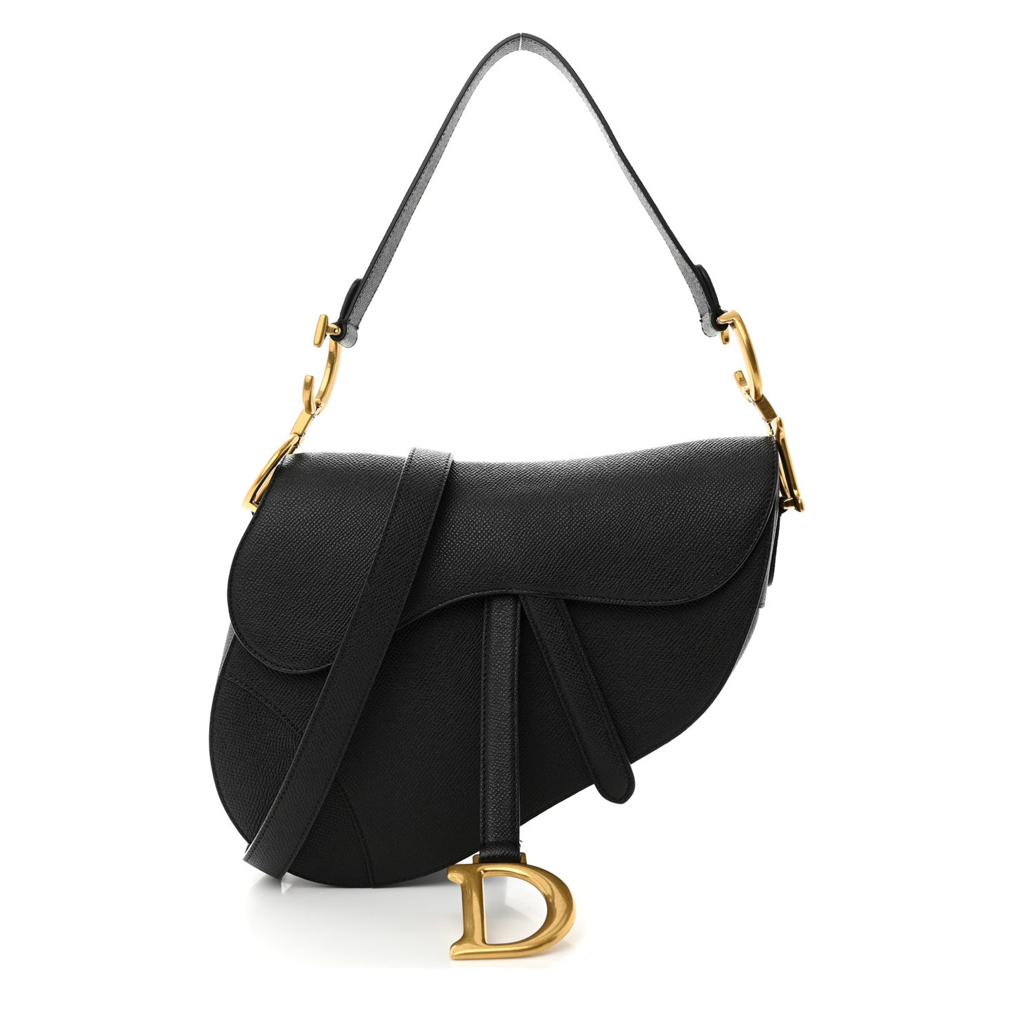Grained Calfskin Saddle Bag With Strap Black