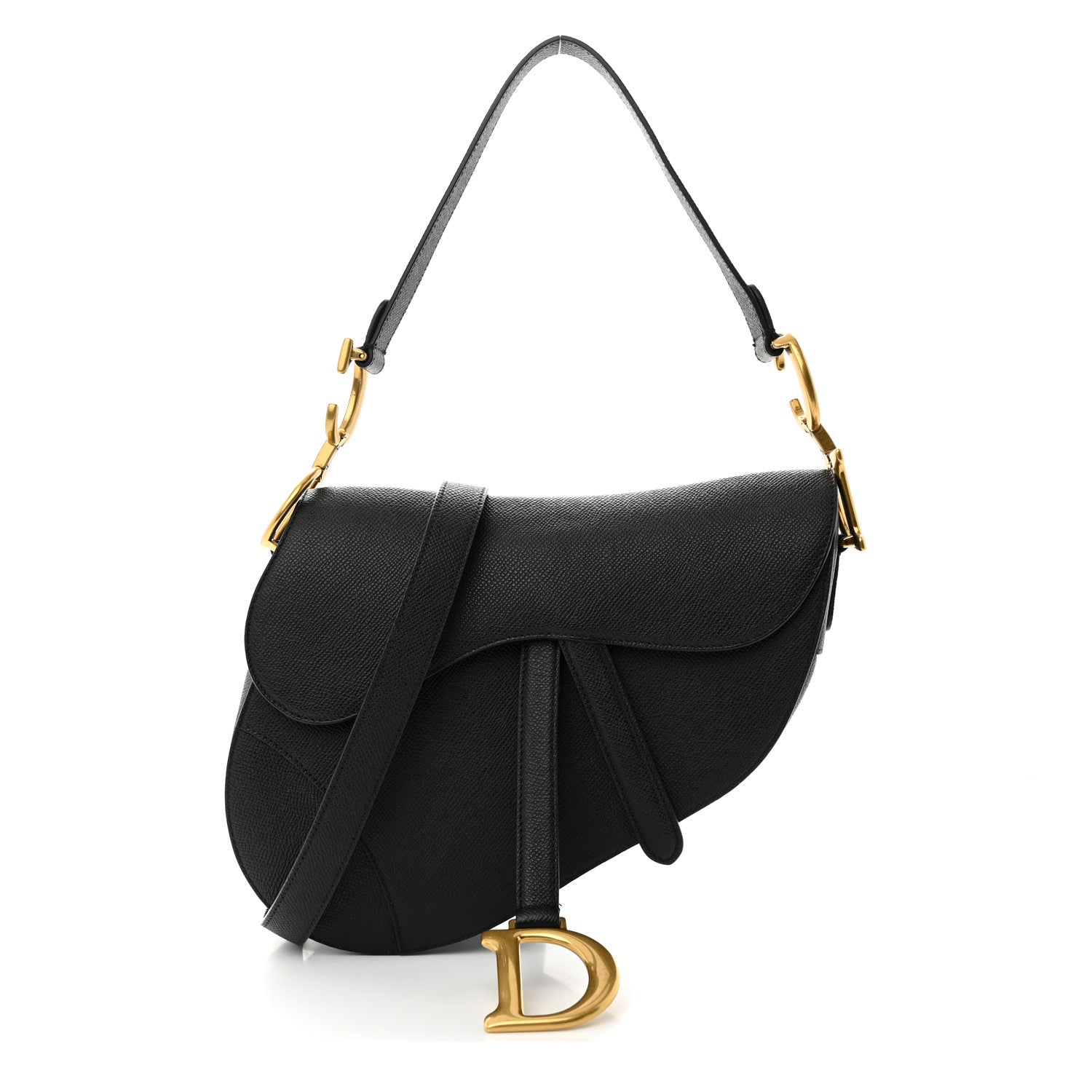 Christian Dior Grained Calfskin Saddle Bag With Strap Black 1 of 10