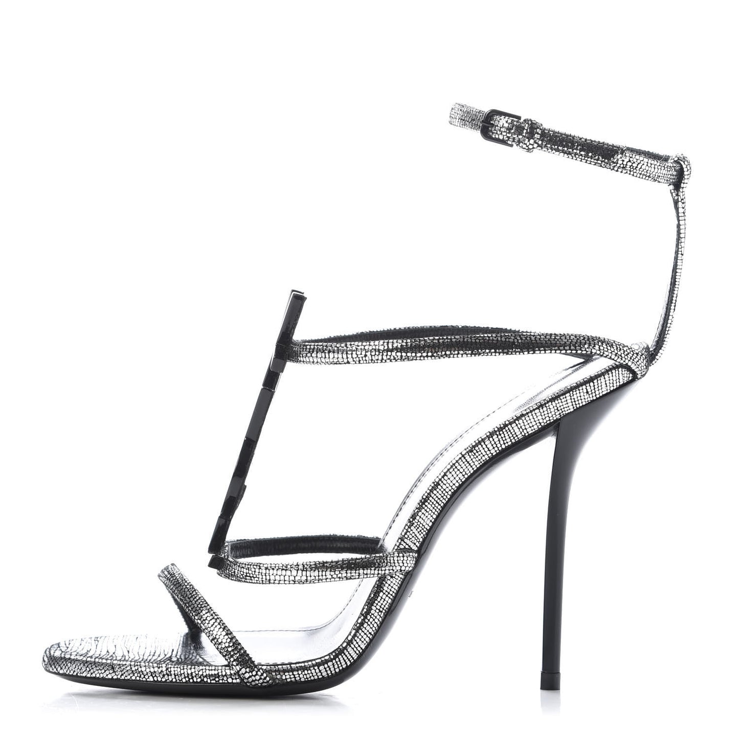 Metallic Calfskin Cassandra 110 Ankle Strap Sandals 37 Argento