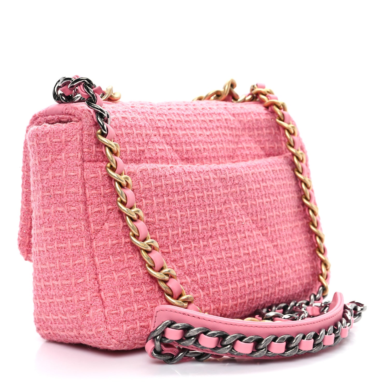 Chanel Metallic Tweed Quilted Medium Chanel 19 Flap Pink 3 of 9