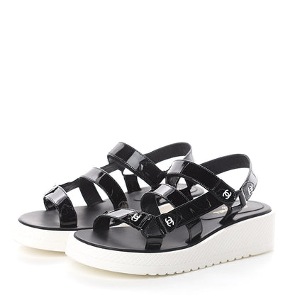 Chanel Patent CC Platform Sandals 38 Black 3 of 8