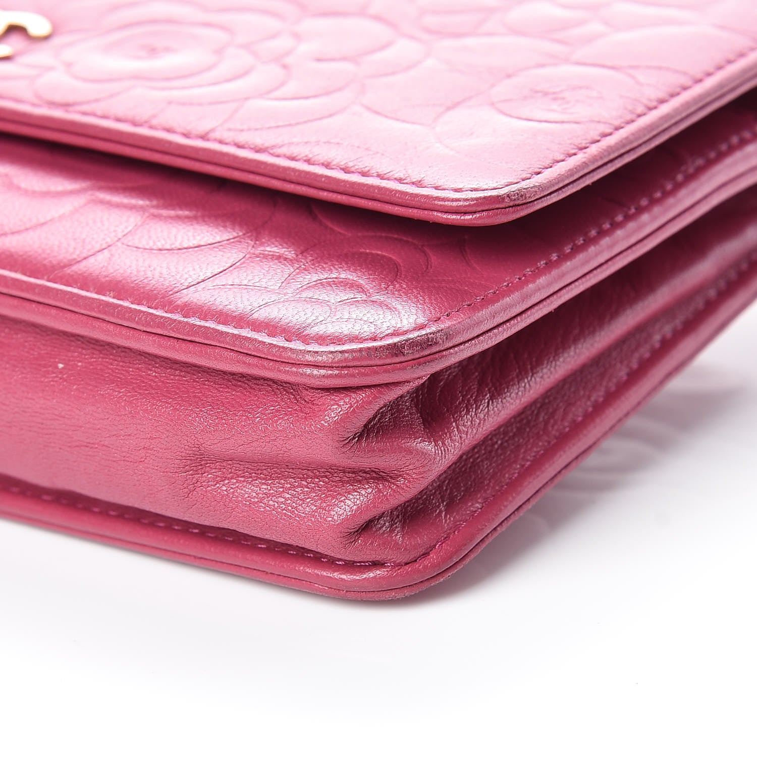 Chanel Caviar Camellia Embossed Wallet On Chain WOC Fuchsia 11 of 22