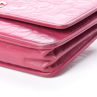 Chanel Caviar Camellia Embossed Wallet On Chain WOC Fuchsia 11 of 22