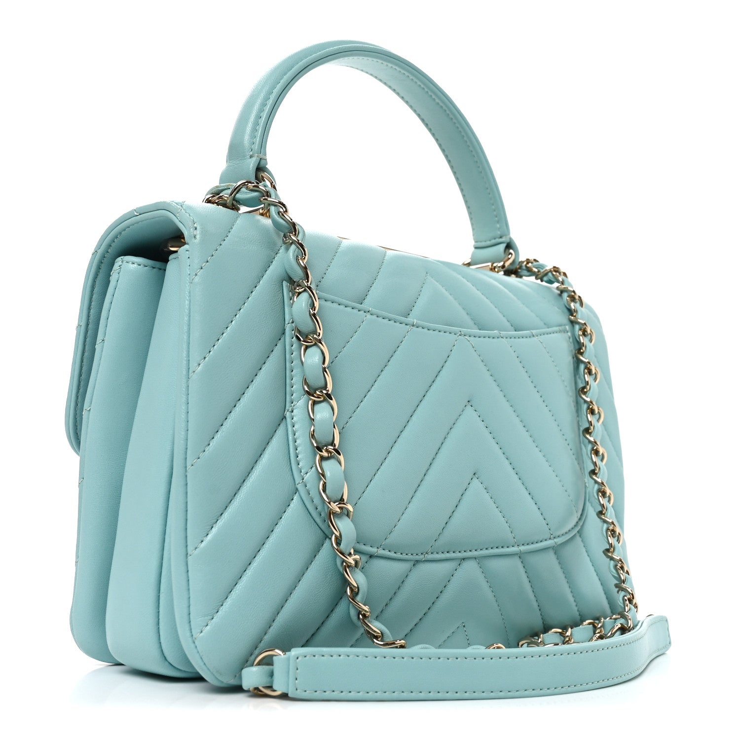 Chanel Lambskin Chevron Quilted Small Trendy CC Flap Dual Handle Bag Light Green 3 of 10