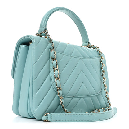 Chanel Lambskin Chevron Quilted Small Trendy CC Flap Dual Handle Bag Light Green 3 of 10