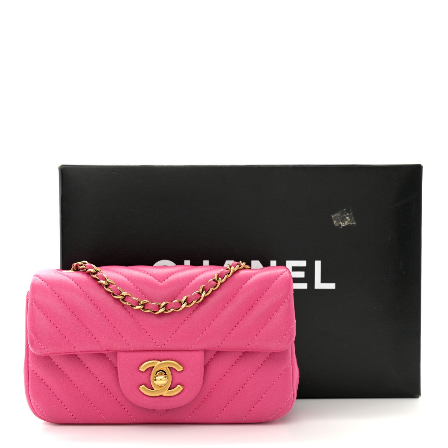 Chanel Lambskin Chevron Quilted Extra Mini Rectangular Flap Dark Pink 13 of 13