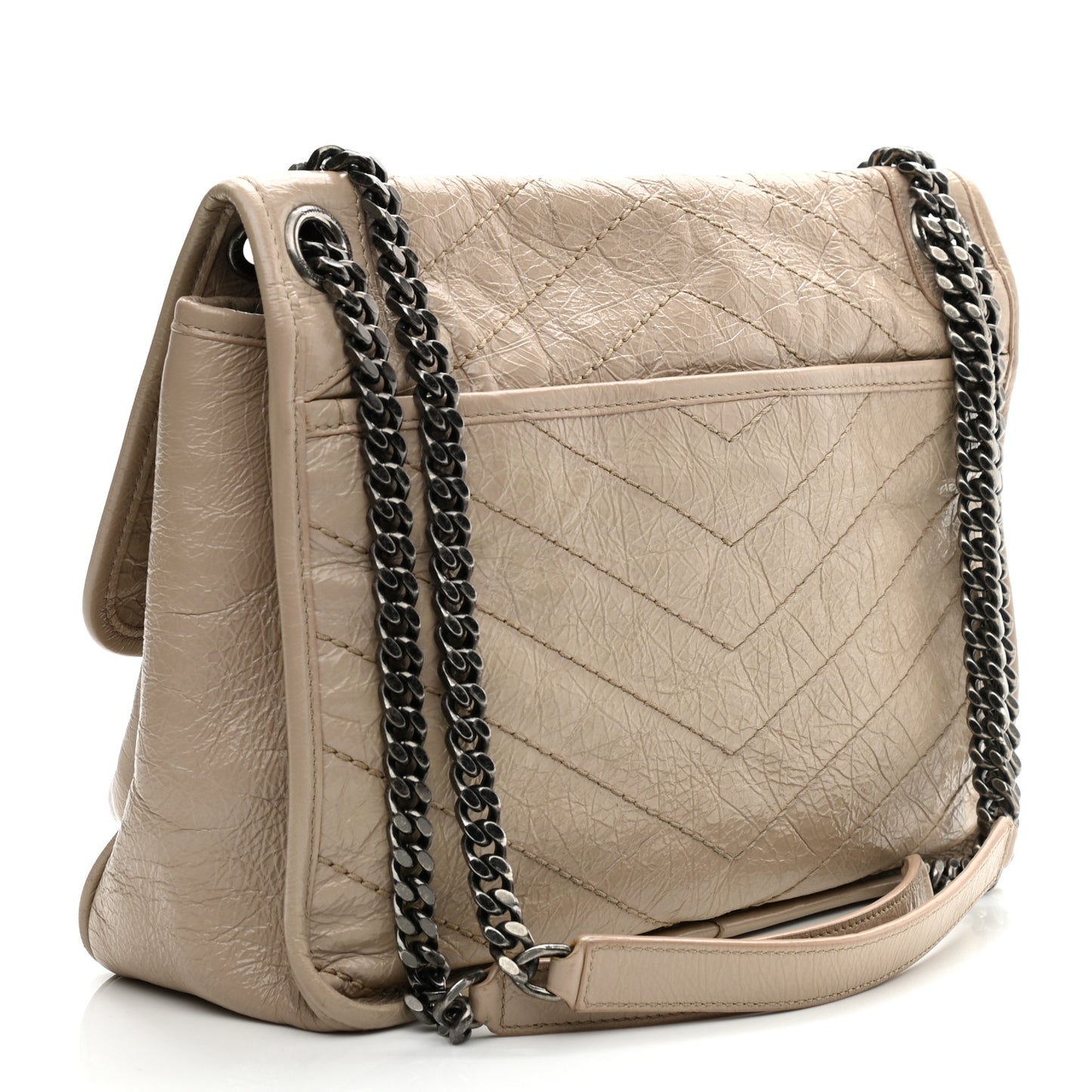 Crinkled Calfskin Matelasse Monogram Medium Niki Chain Satchel Light Natural