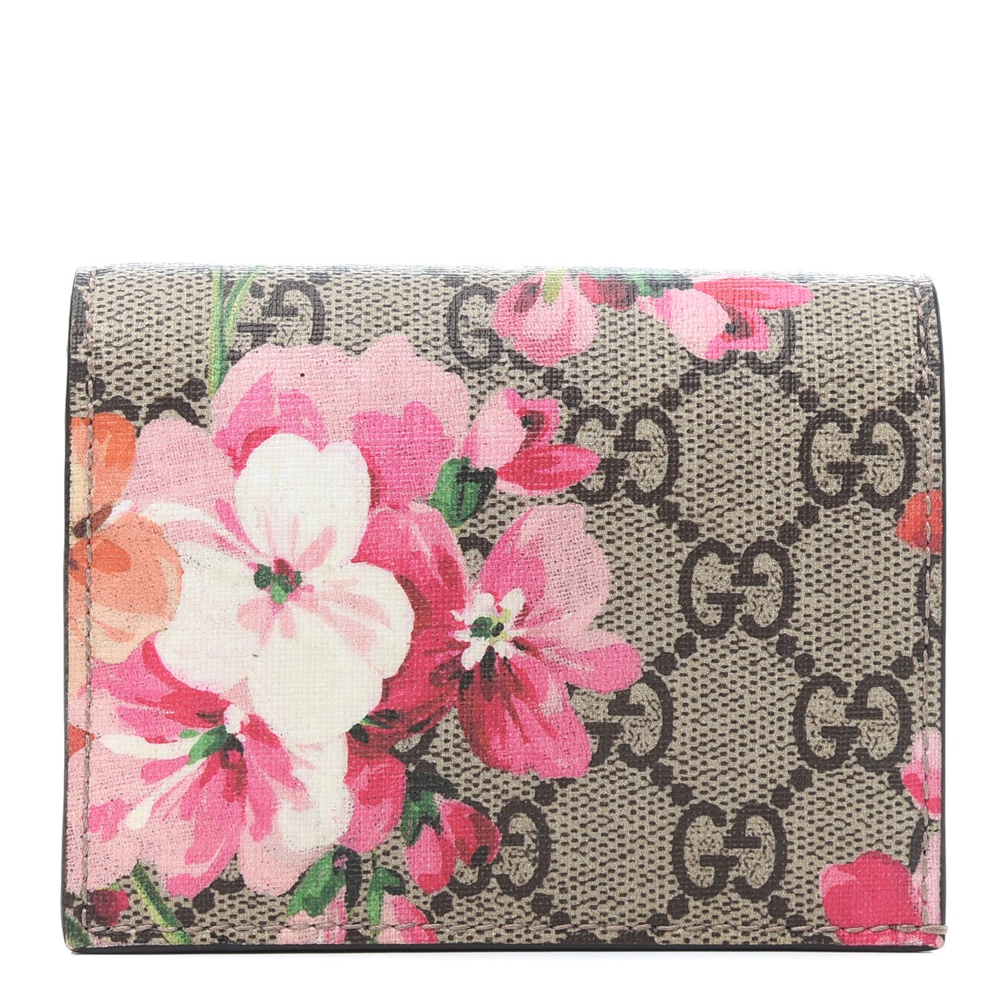GG Supreme Monogram Blooms Card Case Wallet Beige Multicolor Dry Rose