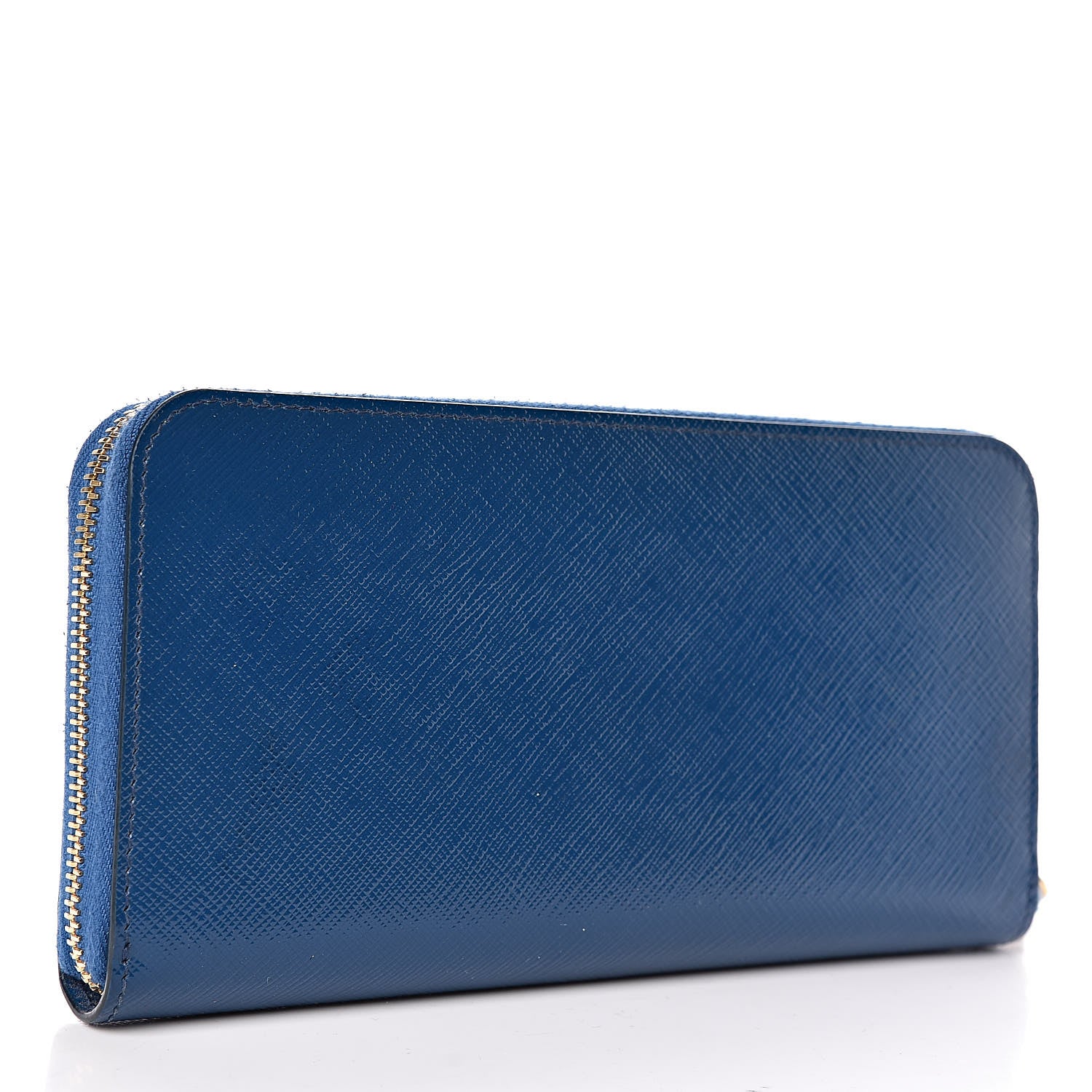 Prada Saffiano Vernice Zip Around Wallet Azzurro 3 of 7