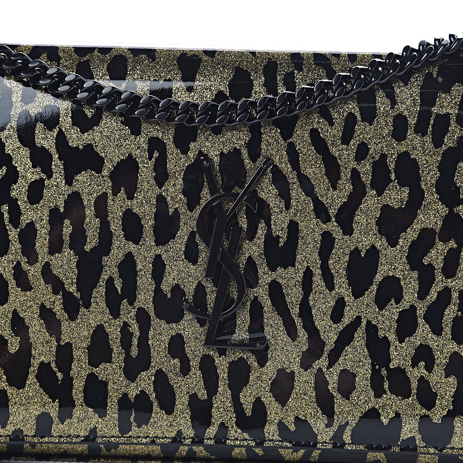 Saint Laurent Patent Leopard Print Monogram Chain Wallet Leopard Black Gold 8 of 10