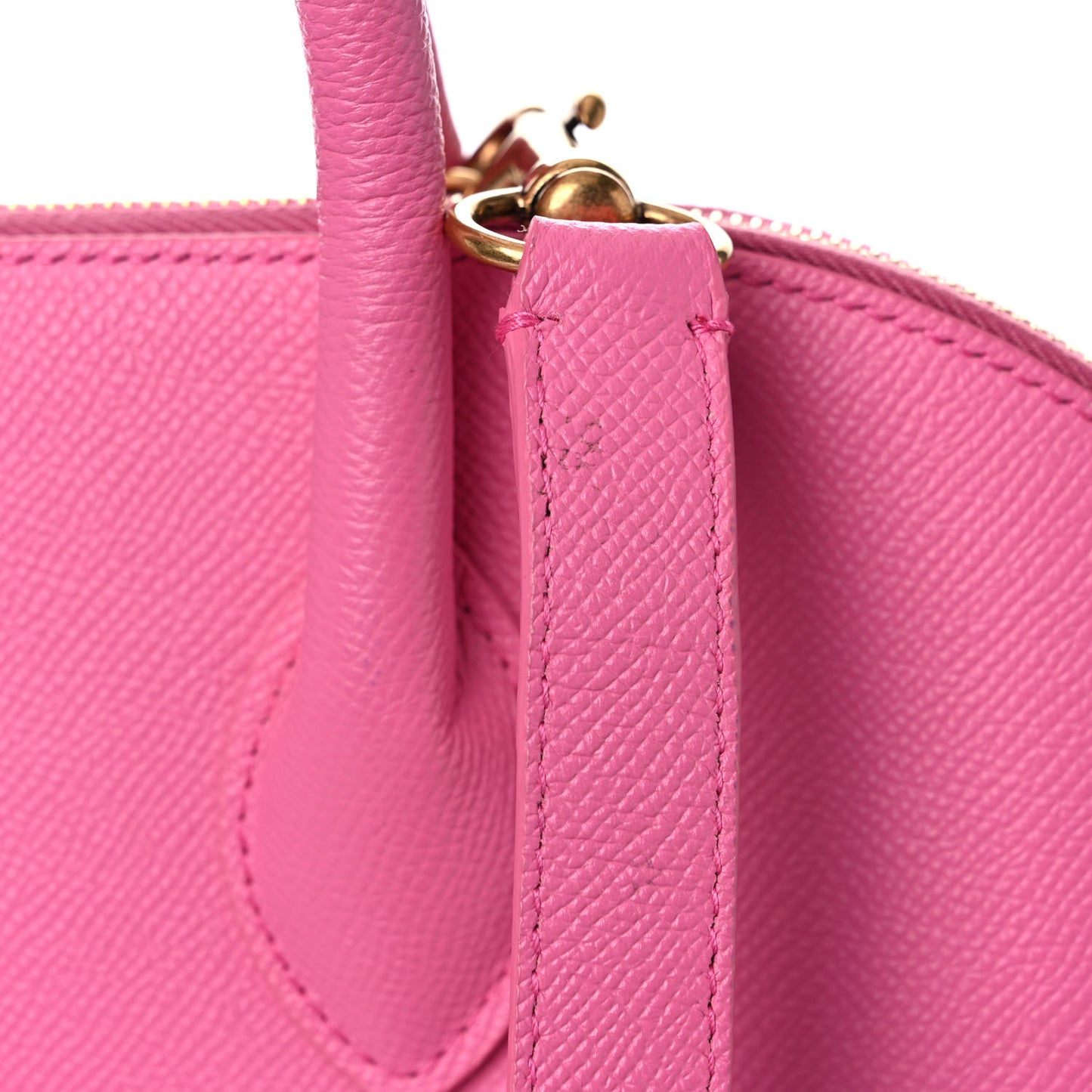 Signature Grained Calfskin Logo M Ville Top Handle Bag Acid Pink