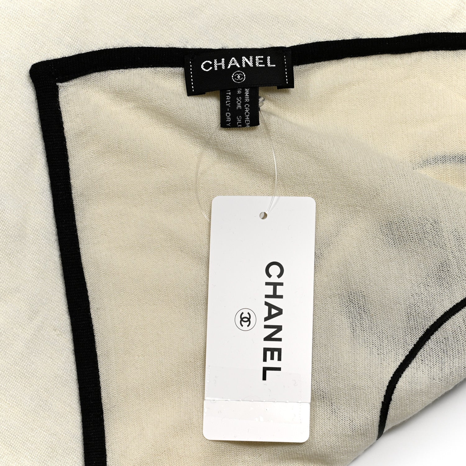 Chanel Cashmere Silk CC Scarf White Black 2 of 3