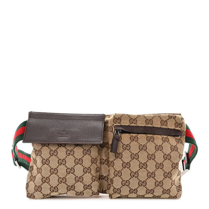 Gucci GG Monogram Web Double Pocket Belt Bag Dark Brown 1 of 15
