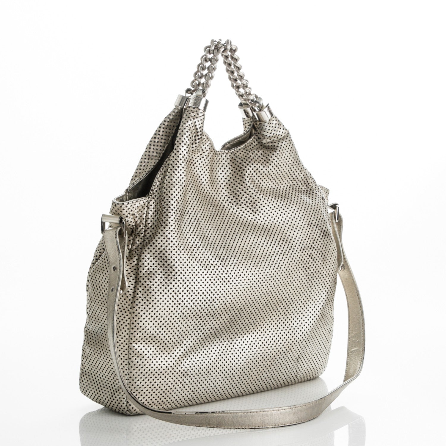 Chanel Metallic Glazed Calfskin Perforated Large Rodeo Drive Tote Silver 3 of 8