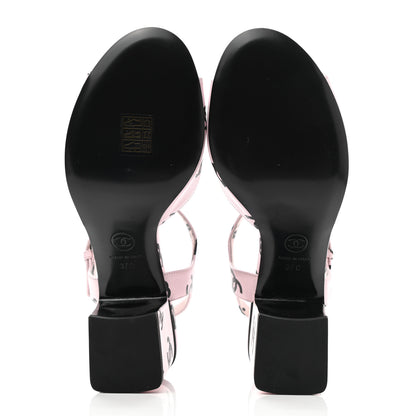 Chanel Printed Lambskin CC Sandals 37 Light Pink Black 5 of 9