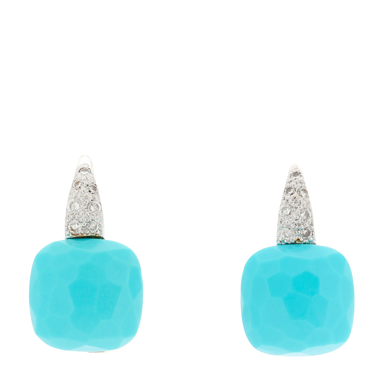 Pomellato 18K White Gold Diamond Turquoise Capri Drop Earrings 1 of 6