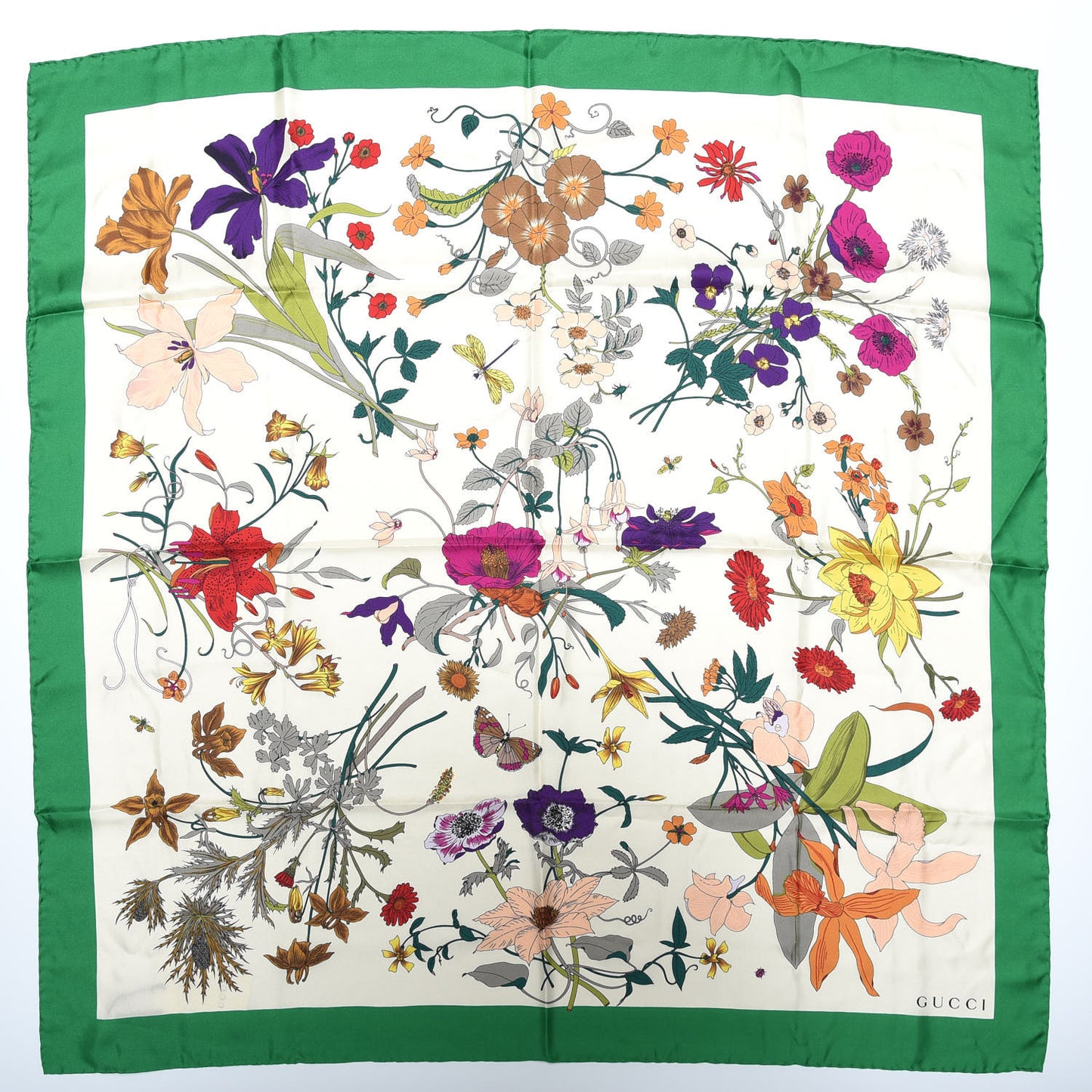 Silk Flora Gothic Square Scarf Ivory Dark Green