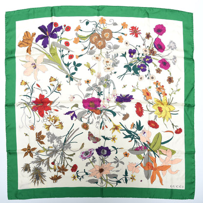 Gucci Silk Flora Gothic Square Scarf Ivory Dark Green 1 of 5