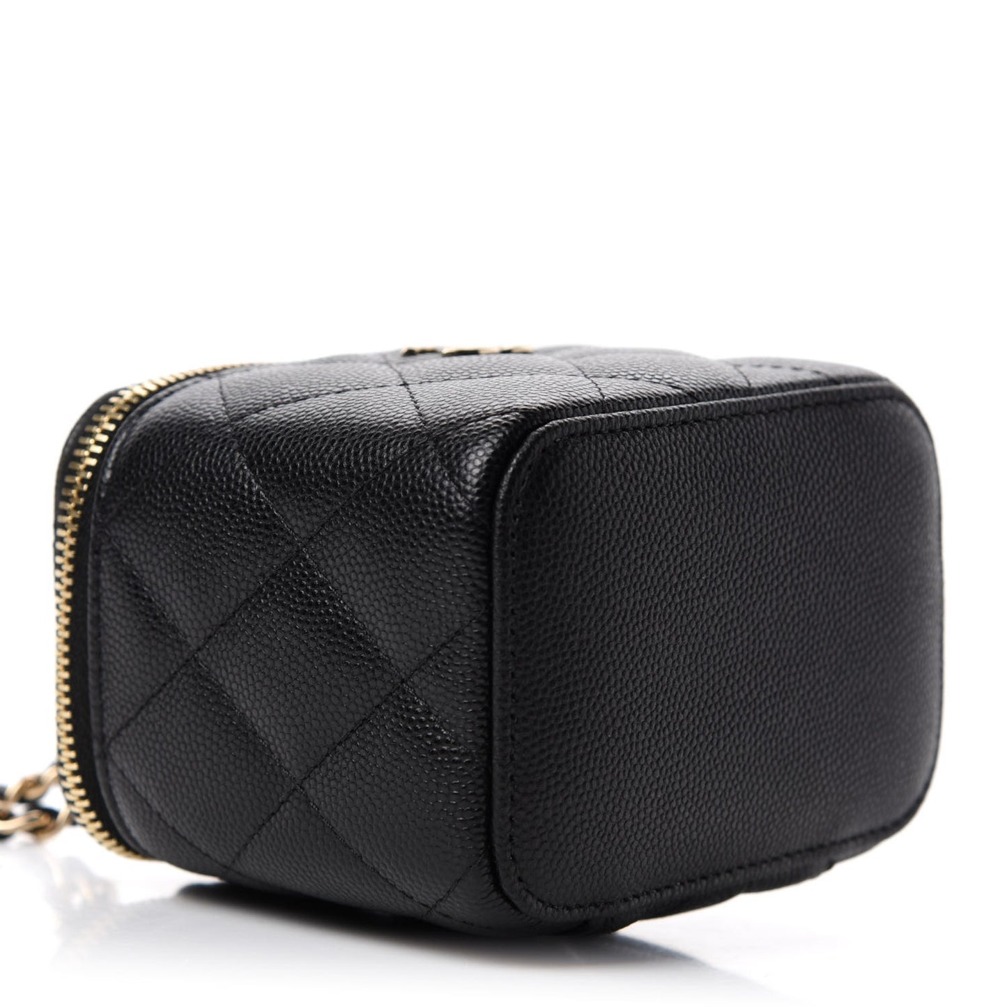 Caviar Quilted Mini Pearl On Top Vanity Case With Chain Black