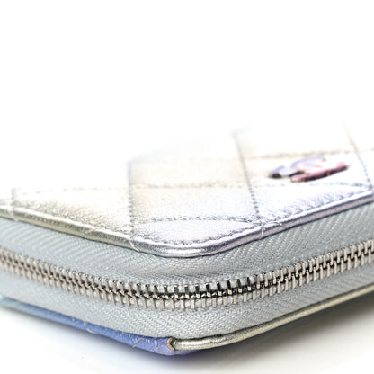 Chanel Gradient Metallic Calfskin Quilted Zip Around Coin Purse Wallet Silver Blue Yellow Purple 10 of 13