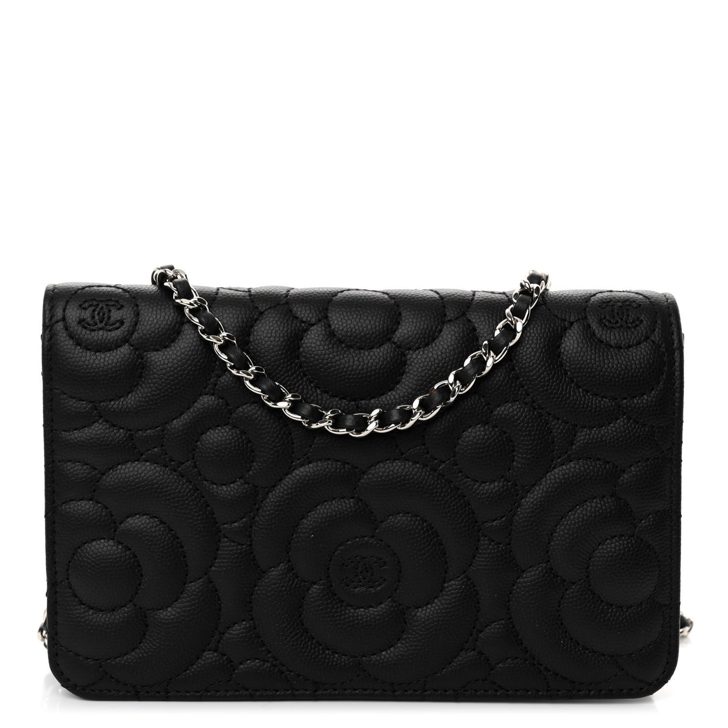 Caviar Camellia Quilted Wallet On Chain WOC Black