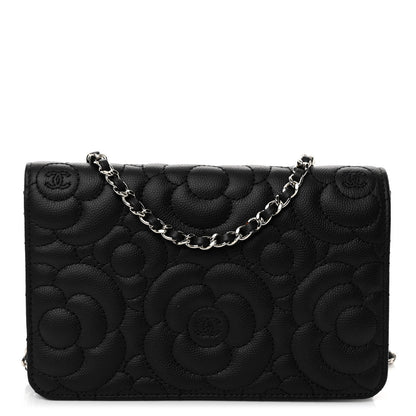 Chanel Caviar Camellia Quilted Wallet On Chain WOC Black 1 of 10