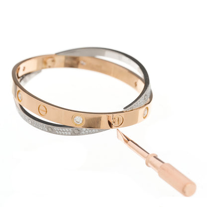 Cartier 18K Pink White Gold Diamond Double LOVE Paved Bracelet 16 6 of 7