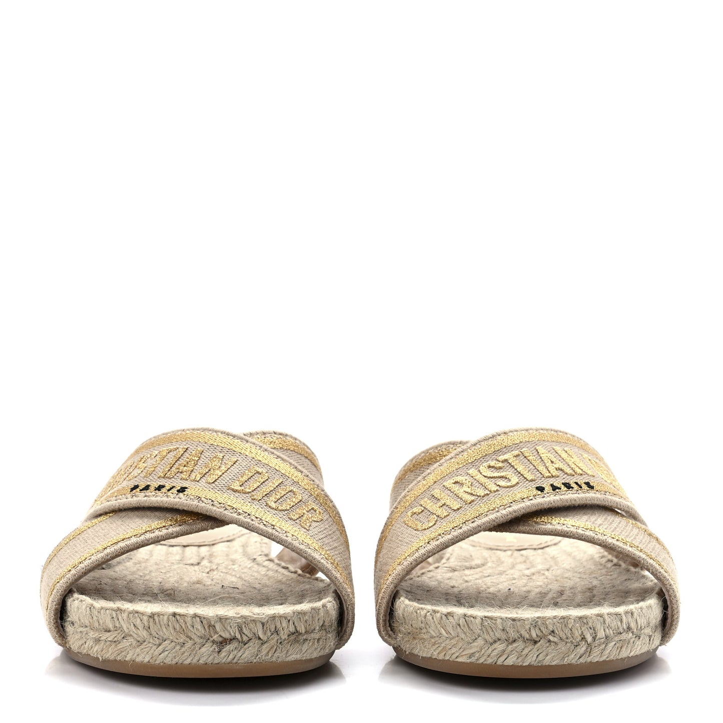 Canvas Embroidered Granville Espadrille Crisscross Flat Slide Sandals 38.5 Gold