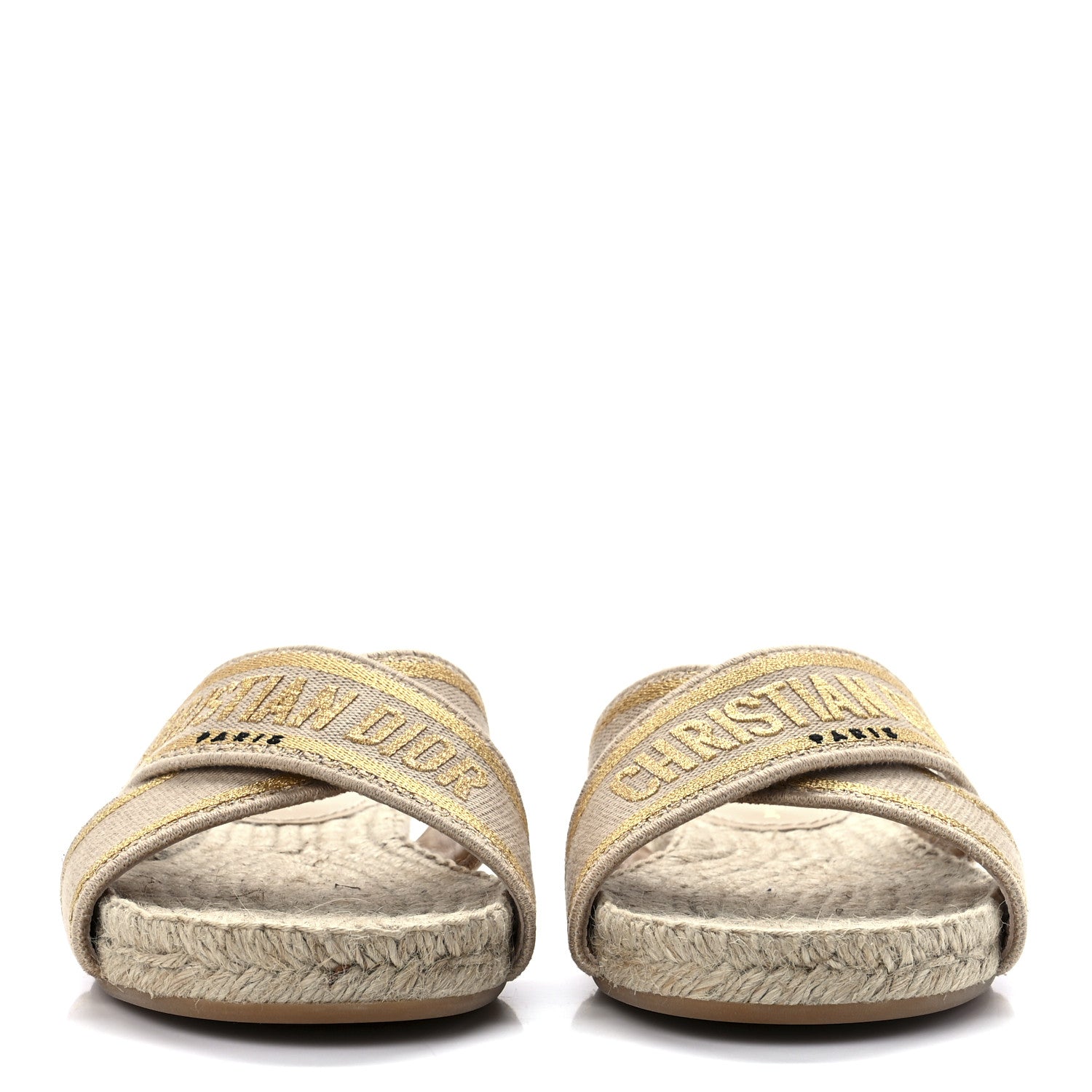 Christian Dior Canvas Embroidered Granville Espadrille Crisscross Flat Slide Sandals 38.5 Gold 2 of 8