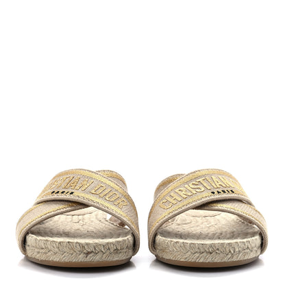 Christian Dior Canvas Embroidered Granville Espadrille Crisscross Flat Slide Sandals 38.5 Gold 2 of 8