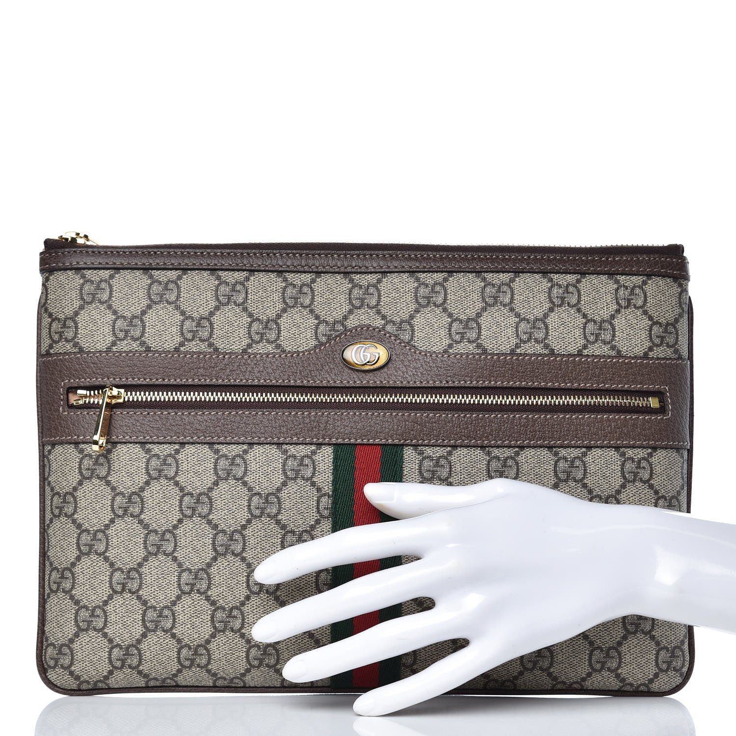 Gucci GG Supreme Monogram Large Ophidia Pouch Clutch Brown 2 of 8