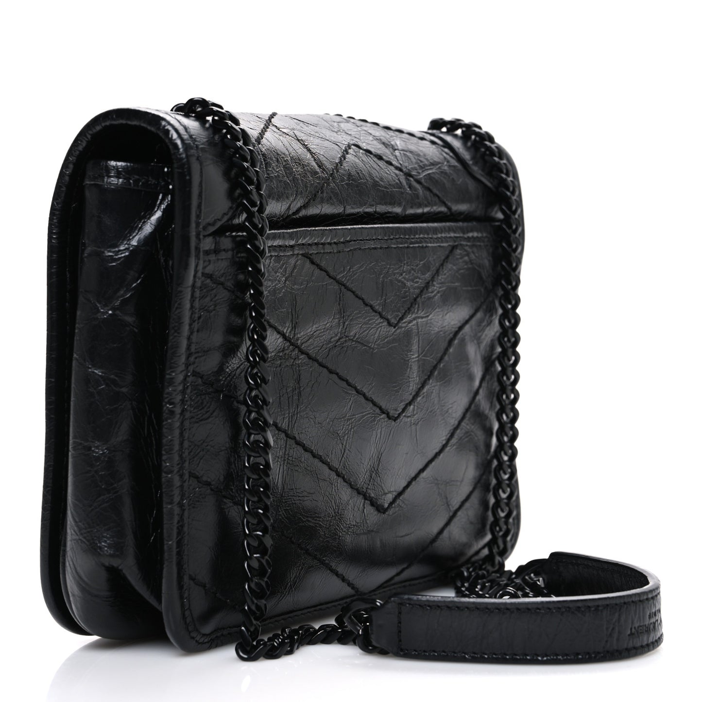 Crinkled Calfskin Matelasse Monogram Niki Chain Wallet Black