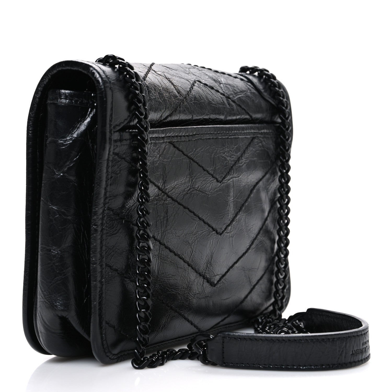 Saint Laurent Crinkled Calfskin Matelasse Monogram Niki Chain Wallet Black 3 of 10